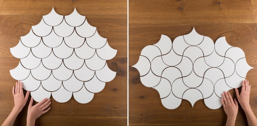 As coleções contemporâneas de azulejos de cerâmica incluem peças que podem ser combinadas de diferentes maneiras para criar um padrão único As coleções contemporâneas de azulejos de cerâmica incluem peças que podem ser combinadas de diferentes maneiras para criar um padrão único