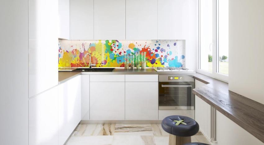 Um avental com elementos de abstração adiciona emoção à sala e evoca associações positivas Um avental com elementos de abstração adiciona emoção à sala e evoca associações positivas