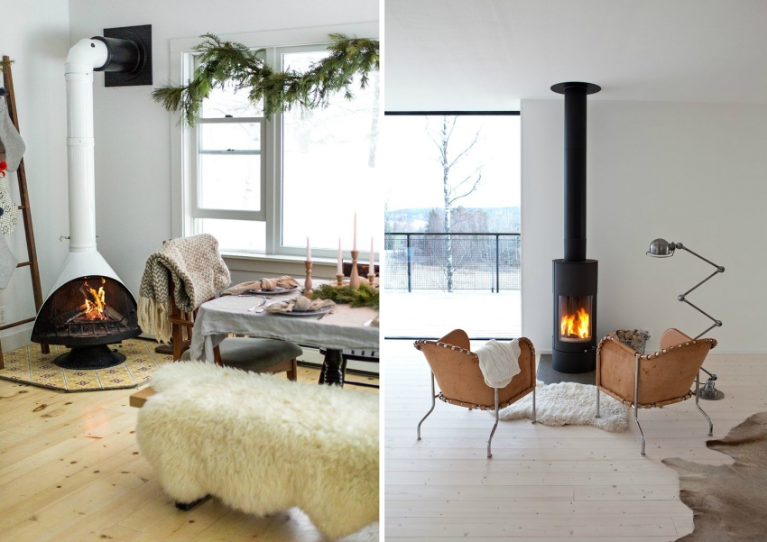 Ang istilong Scandinavian sa loob ay nagsasangkot ng paggamit ng puti bilang pangunahing kulay, kaya dapat mong bigyan ng kagustuhan ang mga fireplace ng mahigpit na anyo sa mga monochrome shade Ang istilong Scandinavian sa loob ay nagsasangkot ng paggamit ng puti bilang pangunahing kulay, kaya dapat mong bigyan ng kagustuhan ang mga fireplace ng mahigpit na anyo sa mga monochrome shade