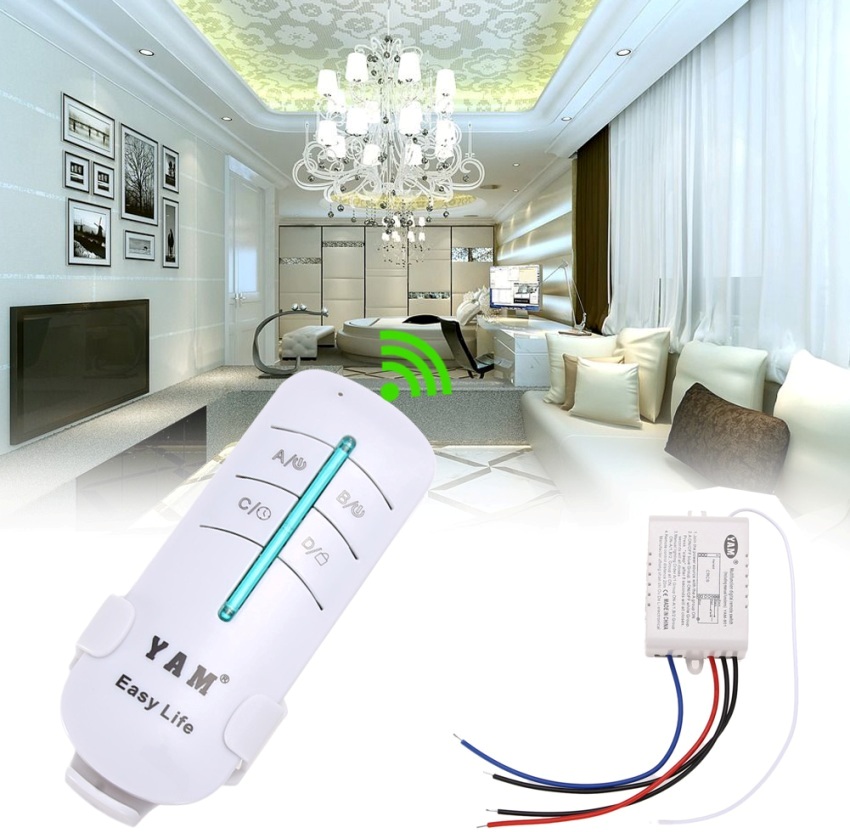 Un candelabru cu panou de comandă diferă de o plafonă convențională prin prezența în designul unei unități speciale radio controlate care acționează ca un comutator wireless Un candelabru cu panou de comandă diferă de o plafonă convențională prin prezența în designul unei unități speciale radio controlate care acționează ca un comutator wireless