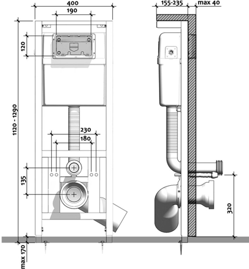 Installasjonsskjema for toalettskålen Installasjonsskjema for toalettskålen