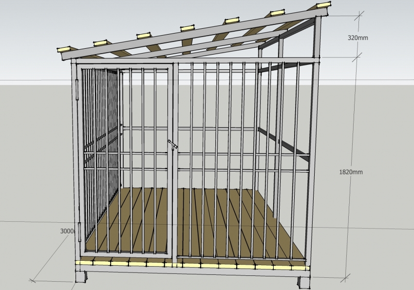 Diagram over utformingen av et typisk kabinett for hunder av store raser Diagram over utformingen av et typisk kabinett for hunder av store raser