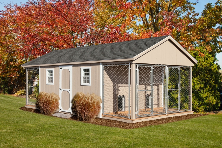 Eksempel på innkapslingsdesign for fire hunder med separat fôringsinngang Eksempel på innkapslingsdesign for fire hunder med separat fôringsinngang