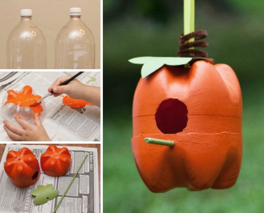 Oryginalny karmnik wykonany z dwóch plastikowych butelek Oryginalny karmnik wykonany z dwóch plastikowych butelek