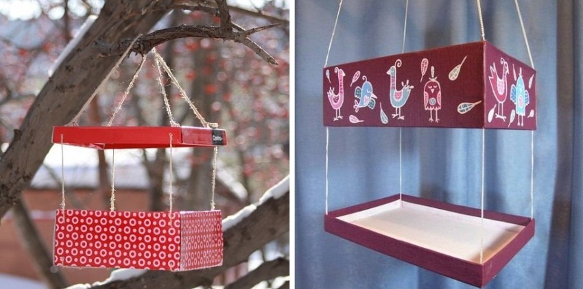 Przykłady karmników dla ptaków w pudełku na buty Przykłady karmników dla ptaków w pudełku na buty