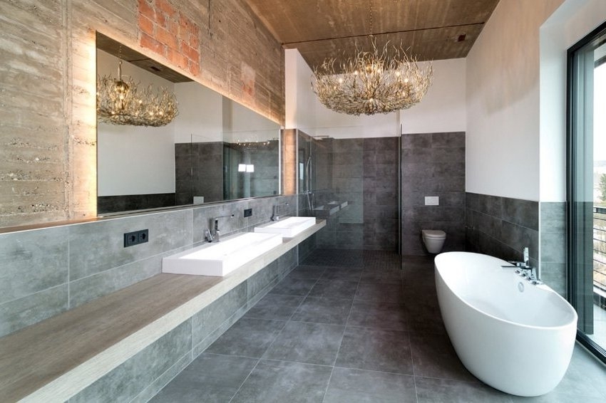 Η λευκή ακρυλική μπανιέρα φαίνεται αρμονική σε μοντέρνο εσωτερικό μπάνιο Η λευκή ακρυλική μπανιέρα φαίνεται αρμονική σε μοντέρνο εσωτερικό μπάνιο