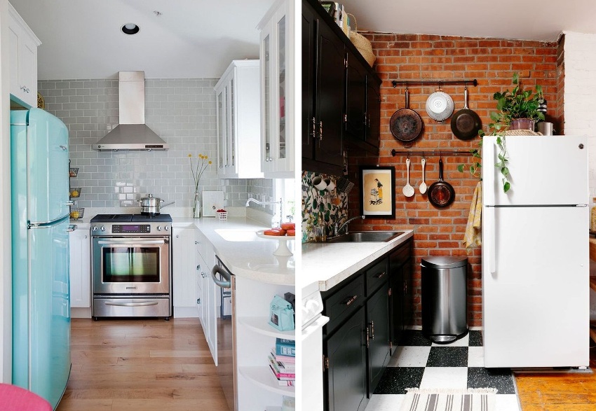 Beispiele für die Position des Kühlschranks in einer kleinen Küche Beispiele für die Position des Kühlschranks in einer kleinen Küche