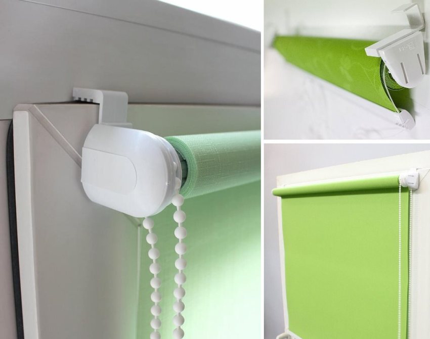 Til installation af en mini-rullegardin anvendes specielle beslag, ved hjælp af hvilke akslen med en klud er fastgjort til vinduesrammen Til installation af en mini-rullegardin anvendes specielle beslag, ved hjælp af hvilke akslen med en klud er fastgjort til vinduesrammen