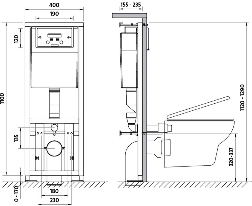 Installasjonsskjema for vegghengte toalettskåler Installasjonsskjema for vegghengte toalettskåler