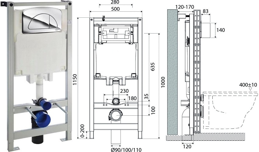 Til tross for den ytre elegansen til Ideal Standard-installasjonen, tåler strukturen en stor vekt Til tross for den ytre elegansen til Ideal Standard-installasjonen, tåler strukturen en stor vekt