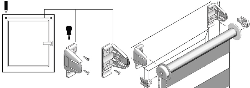 Schema de instalare a jaluzelelor pe o fereastră din plastic folosind foraj Schema de instalare a jaluzelelor pe o fereastră din plastic folosind foraj