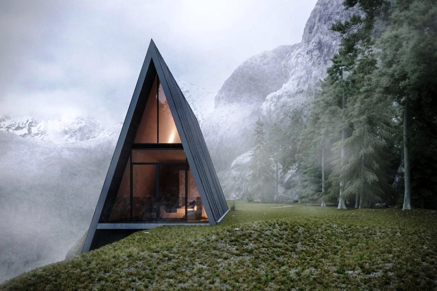 Visok krov kolibe stvara značajno opterećenje vjetrom na njezinim temeljima Visok krov kolibe stvara značajno opterećenje vjetrom na njezinim temeljima