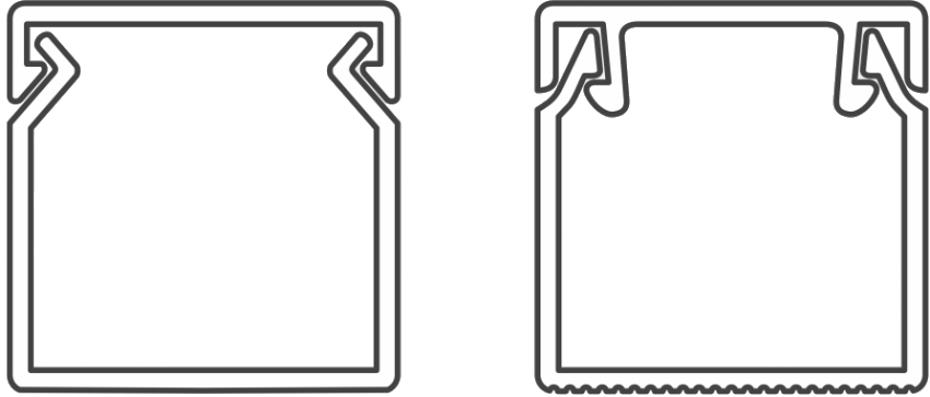 Pag-cross-sectional na view ng cable duct na may solong at dobleng kandado Pag-cross-sectional na view ng cable duct na may solong at dobleng kandado
