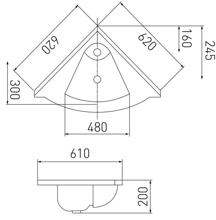 Diagram of a corner vanity unit Diagram of a corner vanity unit