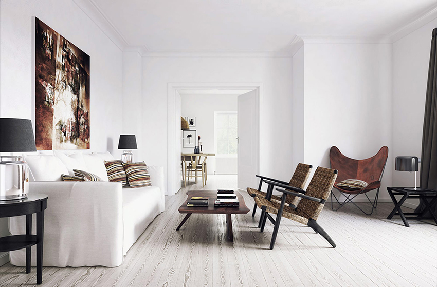 Hvid farve i interiøret skaber en følelse af lethed og udvider rummet visuelt Hvid farve i interiøret skaber en følelse af lethed og udvider rummet visuelt