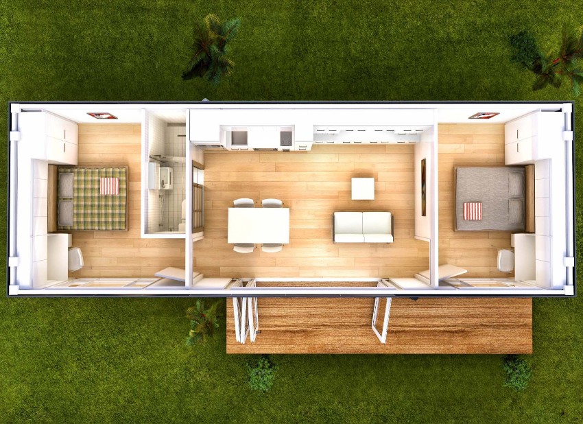 פריסת בית עם שני חדרי שינה ממיכל משלוח בגובה 40 מטר פריסת בית עם שני חדרי שינה ממיכל משלוח בגובה 40 מטר