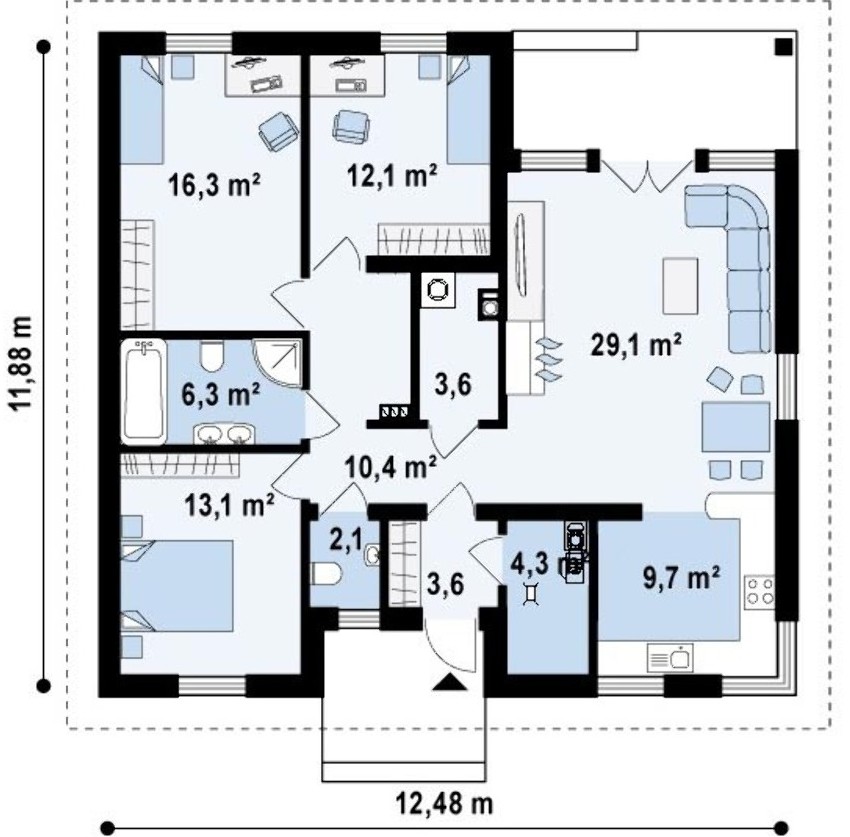Sơ đồ nhà một tầng có sân thượng Sơ đồ nhà một tầng có sân thượng