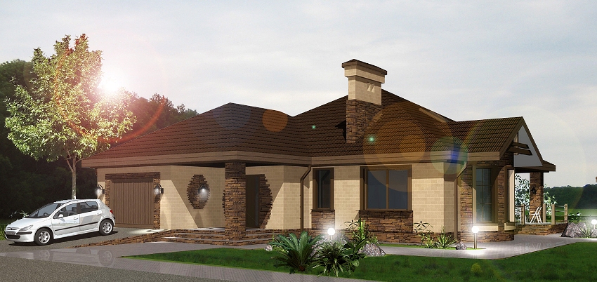 Công trình nhà 1 tầng cổ điển có gara ô tô và sân thượng Công trình nhà 1 tầng cổ điển có gara ô tô và sân thượng