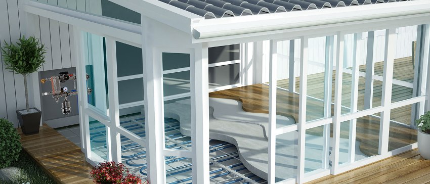 Umieszczając system ciepłej podłogi pod pokryciem wierzchnim, można znacznie uprościć kontrolę nad utrzymaniem stabilnej temperatury powietrza w ogrodzie zimowym. Umieszczając system ciepłej podłogi pod pokryciem wierzchnim, można znacznie uprościć kontrolę nad utrzymaniem stabilnej temperatury powietrza w ogrodzie zimowym.