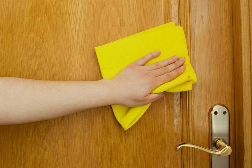 Dovoljno je vrata od eko-furnira obrisati otopinom vode i alkohola u omjeru 9: 1 Dovoljno je vrata od eko-furnira obrisati otopinom vode i alkohola u omjeru 9: 1