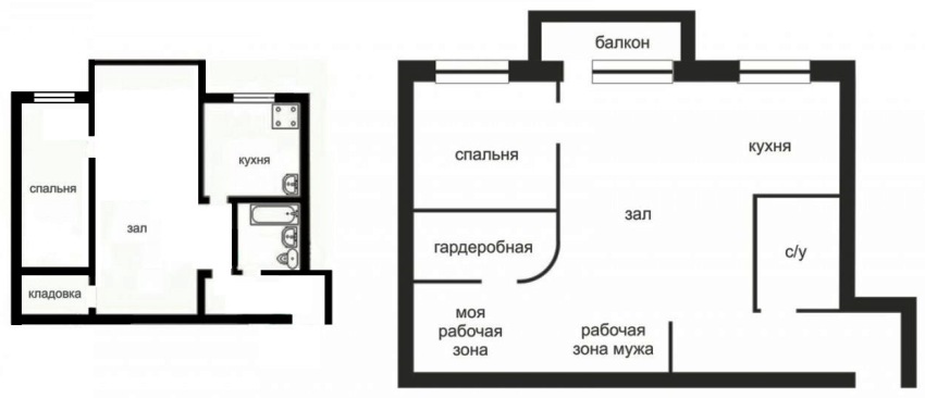 Схема за преустройство на типичен апартамент в студио Схема за преустройство на типичен апартамент в студио