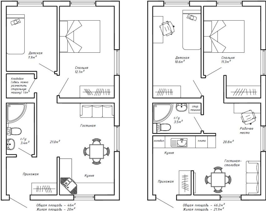 Схема за преустройство на двустаен апартамент Схема за преустройство на двустаен апартамент