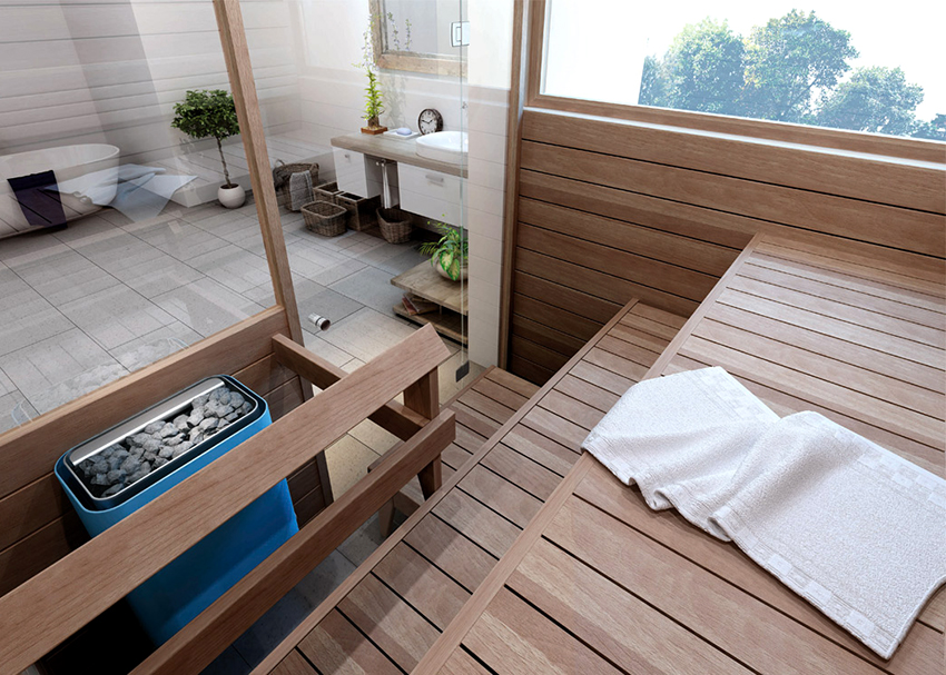 Umywalnię można umieścić tuż obok łaźni parowej Umywalnię można umieścić tuż obok łaźni parowej