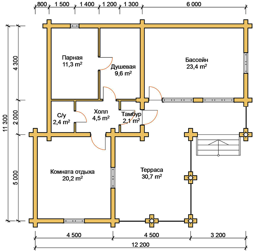 Dự án nhà tắm có kích thước 12,2 x 11,3 mét với hồ bơi và sân hiên Dự án nhà tắm có kích thước 12,2 x 11,3 mét với hồ bơi và sân hiên