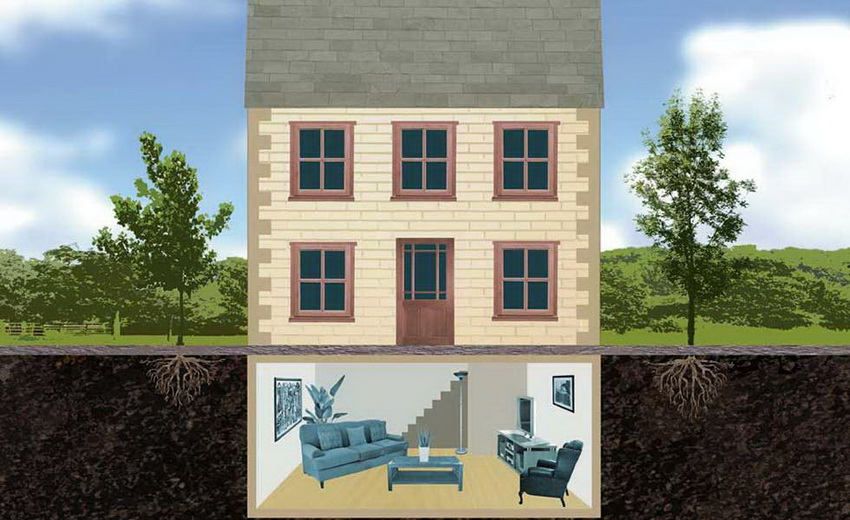 For tilrettelegging av kjelleretasjen anbefales det å velge et område uten nærliggende grunnvann For tilrettelegging av kjelleretasjen anbefales det å velge et område uten nærliggende grunnvann