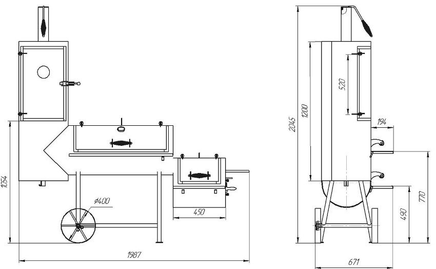 תוכנית עם ממדים של מעשן מעושן חם תוכנית עם ממדים של מעשן מעושן חם