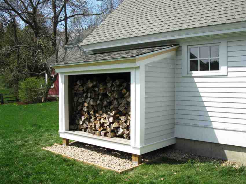 Το ξύλο από πίσω σε τοίχο είναι μια προστατευμένη δομή δίπλα σε ένα κτίριο κατοικιών Το ξύλο από πίσω σε τοίχο είναι μια προστατευμένη δομή δίπλα σε ένα κτίριο κατοικιών