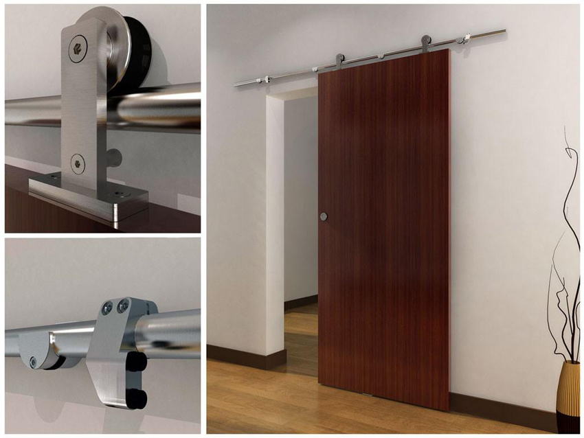 Til en skydedør med en rullemekanisme kan der kun bruges en guide, der er placeret over døråbningen Til en skydedør med en rullemekanisme kan der kun bruges en guide, der er placeret over døråbningen