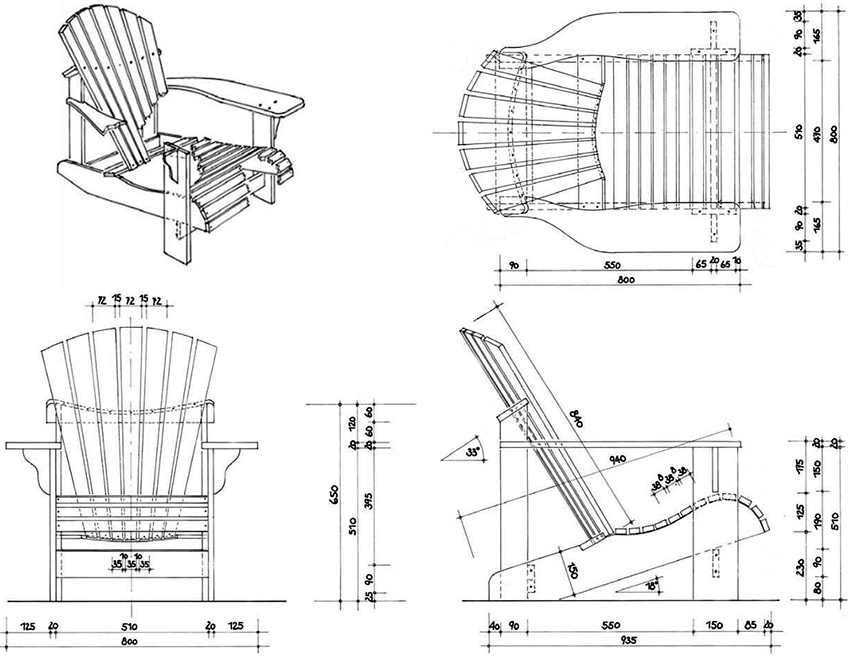Tegning af en træstol med dimensioner til at lave det selv Tegning af en træstol med dimensioner til at lave det selv