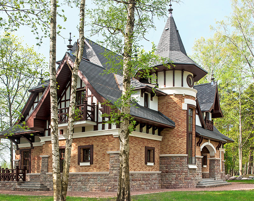 Northern Art Nouveau er kendetegnet ved karnappevinduer, polygonale vinduer og spidse tage Northern Art Nouveau er kendetegnet ved karnappevinduer, polygonale vinduer og spidse tage