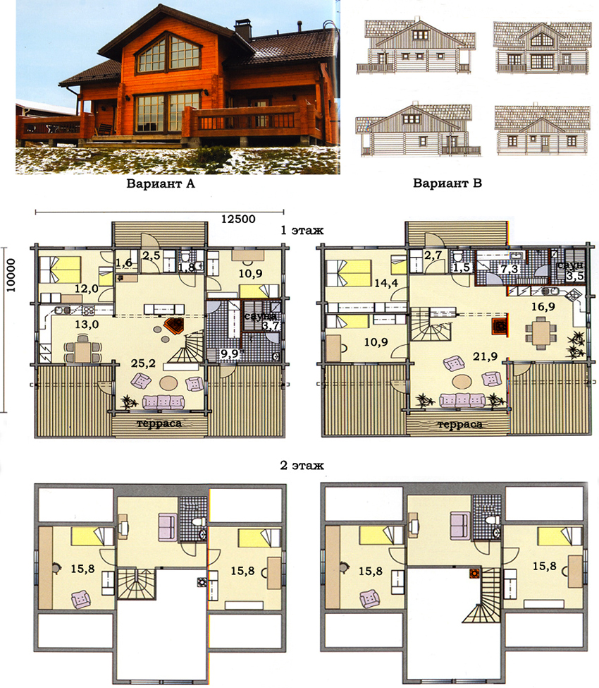 Projekt budovy z lepeného lepeného dreva o rozmeroch 10x12,5 m s dvoma dispozičnými možnosťami Projekt budovy z lepeného lepeného dreva o rozmeroch 10x12,5 m s dvoma dispozičnými možnosťami