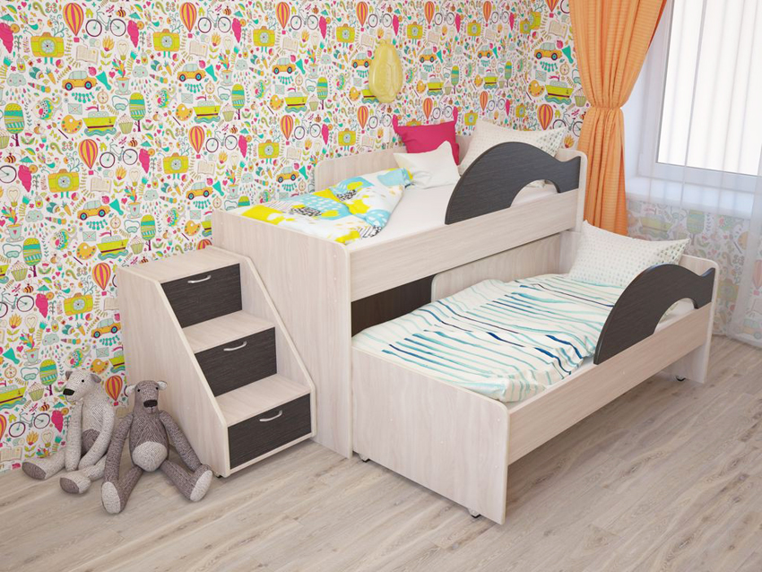 ล้อติดกับขาของชั้นล่างเพื่อความสะดวกในการใช้งาน