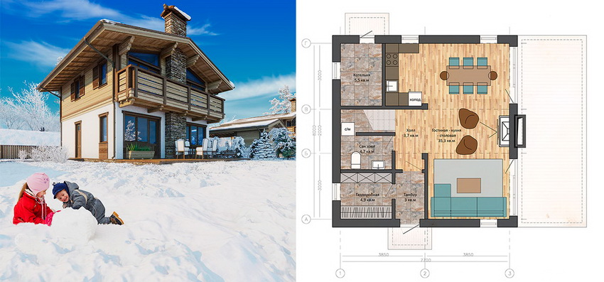 Plan-prosjekt av en to-etasjes hytte Plan-prosjekt av en to-etasjes hytte