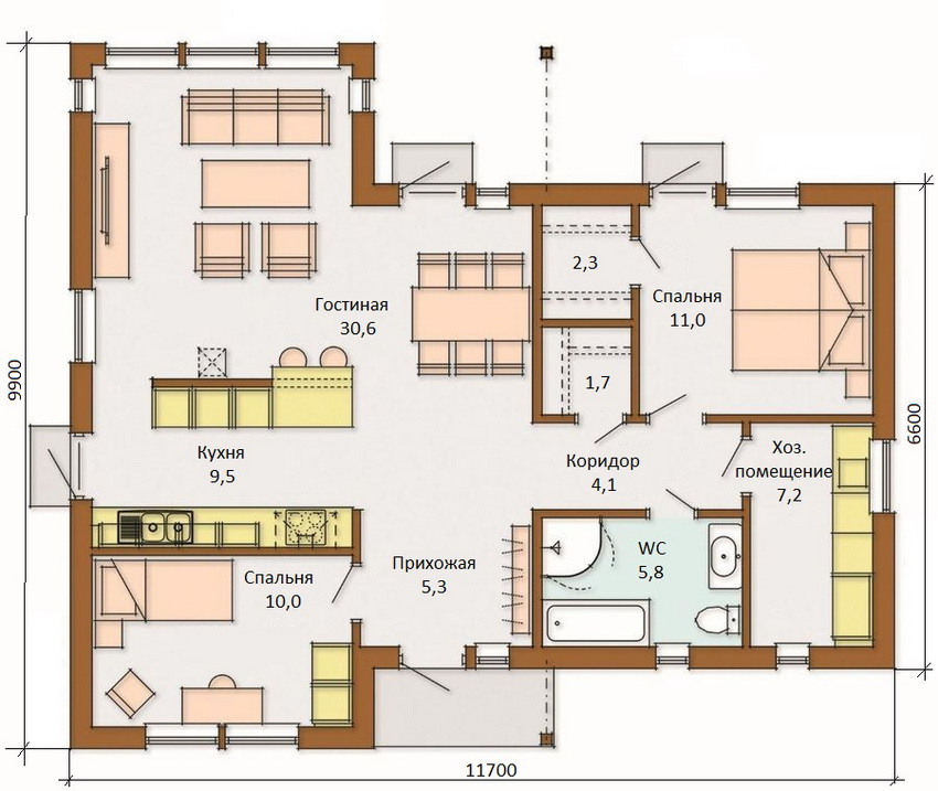 Layout ng isang palapag na Finnish na bahay Layout ng isang palapag na Finnish na bahay