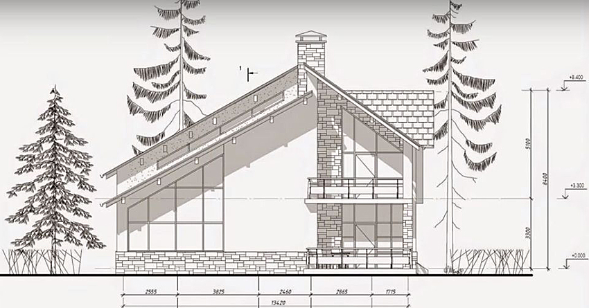 Przykładowy rysunek parterowego murowanego domu z poddaszem użytkowym Przykładowy rysunek parterowego murowanego domu z poddaszem użytkowym
