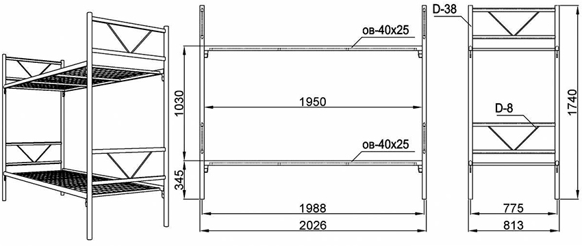 Skisse av en køyeseng av metall for barn Skisse av en køyeseng av metall for barn