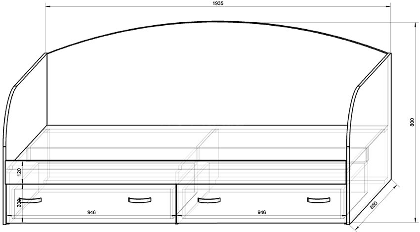 Enkelt barneseng med soveplass 850x1935 mm