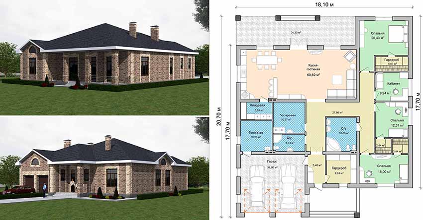 Projekt jednokatne kuće u skandinavskom stilu s garažom za 2 automobila Projekt jednokatne kuće u skandinavskom stilu s garažom za 2 automobila