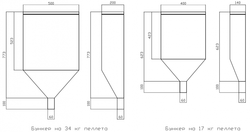 Výkresy násypky pre horák na pelety pre 34 kg a 17 kg Výkresy násypky pre horák na pelety pre 34 kg a 17 kg