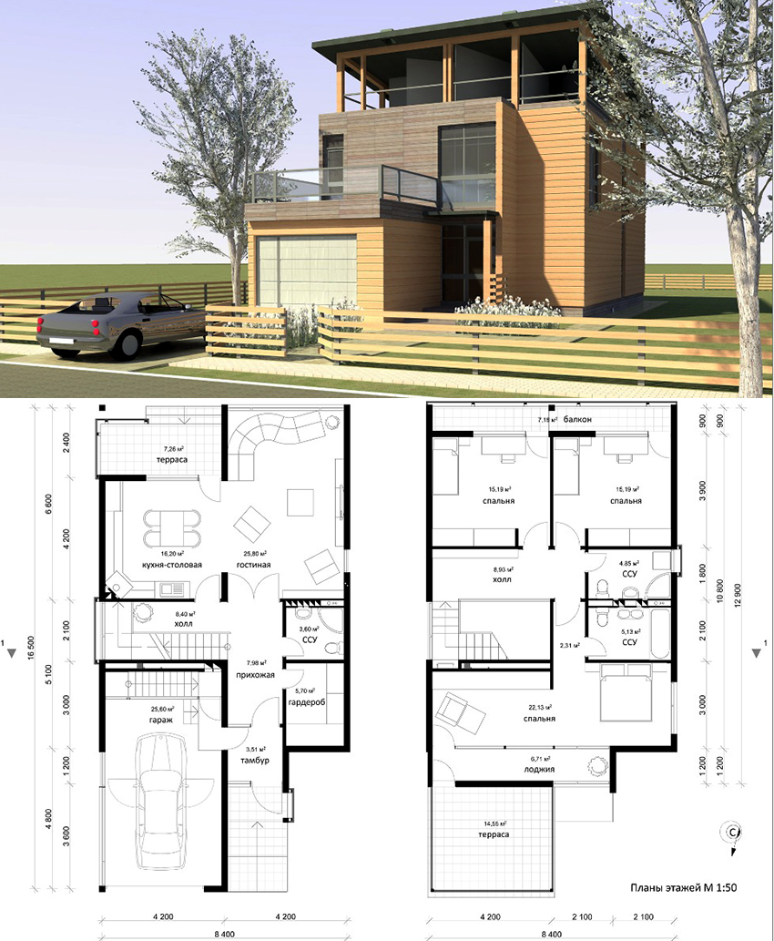 Projekt privatne kuće na dva kata s garažom i terasom Projekt privatne kuće na dva kata s garažom i terasom