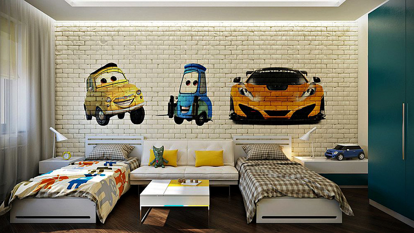 You can paint graffiti or hang posters on the walls of the children's bedroom. You can paint graffiti or hang posters on the walls of the children's bedroom.