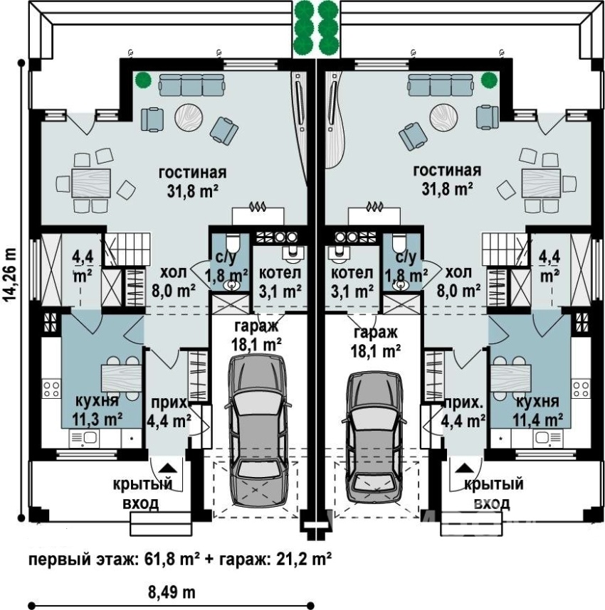 פריסת בית עירוני עם מוסך לשתי משפחות פריסת בית עירוני עם מוסך לשתי משפחות