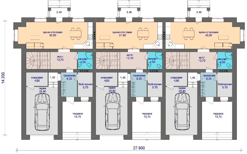פרויקט בית עירוני ל -3 משפחות עם מוסך פרויקט בית עירוני ל -3 משפחות עם מוסך
