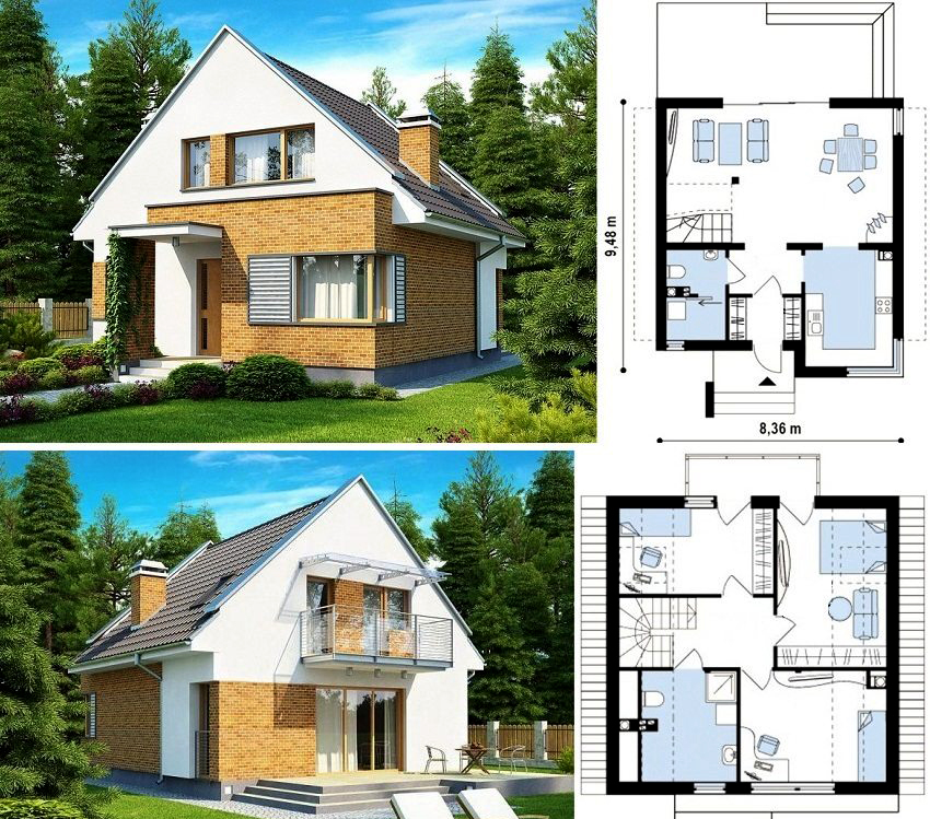 Tipičan projekt kuće od opeke s potkrovljem dimenzija 9,48x8,36 m2 Tipičan projekt kuće od opeke s potkrovljem dimenzija 9,48x8,36 m2