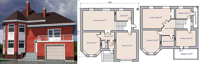 Projekt dvoetažne kuće od opeke s garažom i terasom Projekt dvoetažne kuće od opeke s garažom i terasom