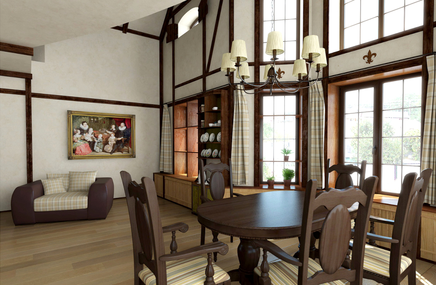 คุณสมบัติของประเทศเยอรมันคือคานและชั้นวางสำหรับท่อนไม้ในการตกแต่งผนังเพดาน คุณสมบัติของประเทศเยอรมันคือคานและชั้นวางสำหรับท่อนไม้ในการตกแต่งผนังเพดาน